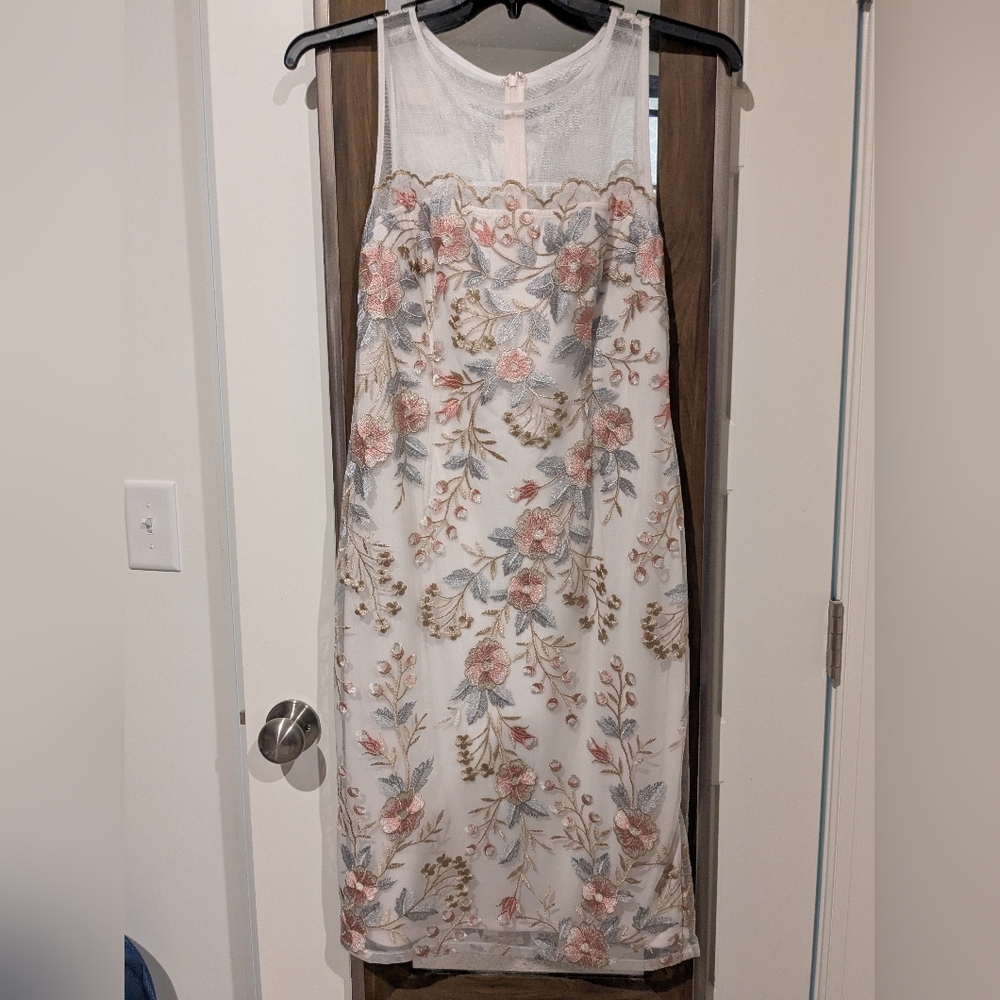 COPY - COPY - Adrianna Papell Sheath Halter Dress in Pink and White